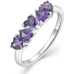 YL Heart Stackable Ring 925 Sterling Silver Eternity Band for Women 4X4mm Birthstone Wedding Anniversary Jewelry-size5