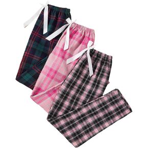 Milumia Women's 3 Pack Plaid Pajama Pants Bowknot Elastic Waist Lounge Pants Sleepwear