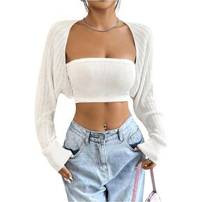 Women's Long Sleeve Open Front Crop Cardigan Drop Shoulder Bolero Shrug Lightweight Sweater