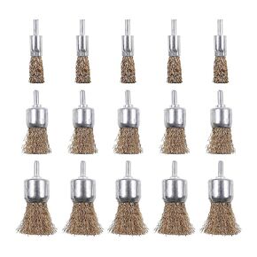 Rocaris 15 Pack Brass Coated Wire Brush Wheel & Cup Brush Set with 1/4-Inch Shank, 3 Sizes Coated Wire Drill Brush Set Perfect for Removal of Rust/Corrosion/Paint