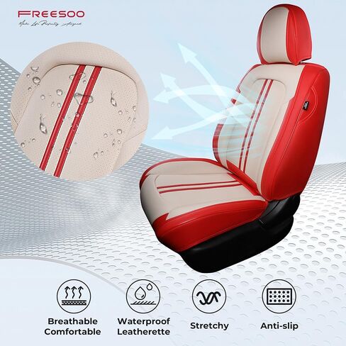 FREESOO Black Car Seat Covers Full Set, Universal Automotive Leather Seat Covers for Cars Trucks SUV, Waterproof Car Seat Cover Back Seat and Front, Car Seat Protector Cushion Fit for Most Vehicles in Saudi Arabia