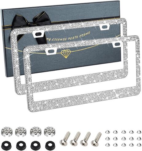 XCLPF Bling License Plate Frames for Women,2 PCS Sparkly Stainless Steel License Plate Frame,Handcrafted Clear Glass Diamond Rhinestone Crystals,Glitter Diamond(Black) in Saudi Arabia