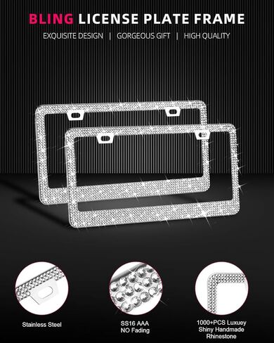 XCLPF Bling License Plate Frames for Women,2 PCS Sparkly Stainless Steel License Plate Frame,Handcrafted Clear Glass Diamond Rhinestone Crystals,Glitter Diamond(Black) in Saudi Arabia