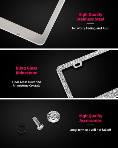 XCLPF Bling License Plate Frames for Women,2 PCS Sparkly Stainless Steel License Plate Frame,Handcrafted Clear Glass Diamond Rhinestone Crystals,Glitter Diamond(Black) in Saudi Arabia