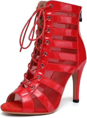 Women Ballroom Ankle Dance Boots Lace Up Open Toe High Heel Performance Salsa Latin Dancing Boots,DS-K400 in Kuwait