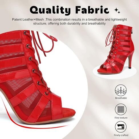 Women Ballroom Ankle Dance Boots Lace Up Open Toe High Heel Performance Salsa Latin Dancing Boots,DS-K400 in Kuwait