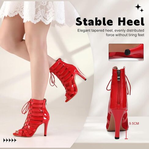 Women Ballroom Ankle Dance Boots Lace Up Open Toe High Heel Performance Salsa Latin Dancing Boots,DS-K400 in Kuwait