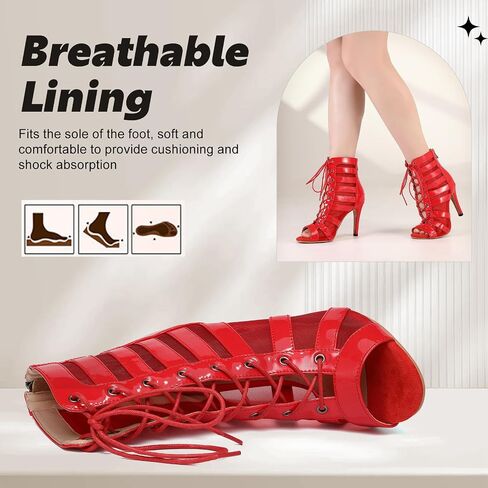 Women Ballroom Ankle Dance Boots Lace Up Open Toe High Heel Performance Salsa Latin Dancing Boots,DS-K400 in Kuwait