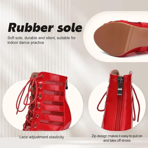 Women Ballroom Ankle Dance Boots Lace Up Open Toe High Heel Performance Salsa Latin Dancing Boots,DS-K400 in Kuwait