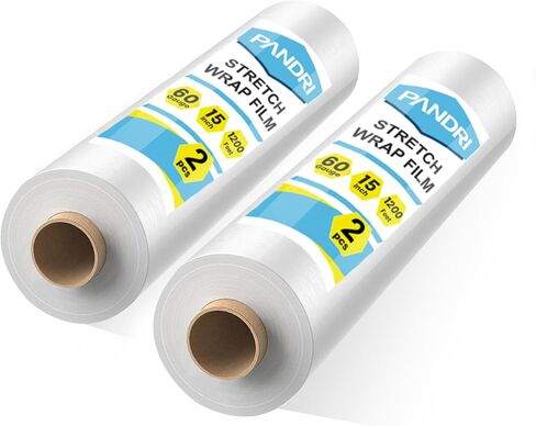فيلم باندري الممتد، 15 بوصة × 1200 قدم لكل لفة، غلاف قابل للتمدد، غلاف شفاف مع مقابض، غلاف بلاستيكي لتحريك غلاف البليت، عبوتان، 60 مقياس، مقابضان in Kuwait