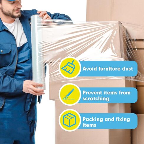 فيلم باندري الممتد، 15 بوصة × 1200 قدم لكل لفة، غلاف قابل للتمدد، غلاف شفاف مع مقابض، غلاف بلاستيكي لتحريك غلاف البليت، عبوتان، 60 مقياس، مقابضان in Kuwait