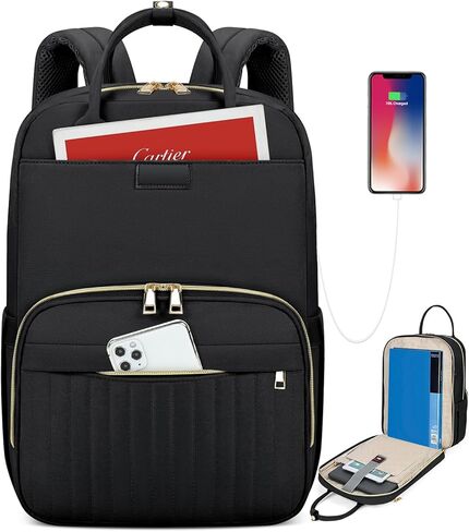 حقيبة ظهر للكمبيوتر المحمول من RAINSMORE للنساء مقاس 15.6 بوصة، حقيبة ظهر عصرية للسفر مضادة للماء للعمل والعمل والكمبيوتر، محفظة كبيرة للممرضات وحقائب مدرسية وحقائب يومية كاجوال للكلية والأعمال التجارية، باللون الأسود in Kuwait