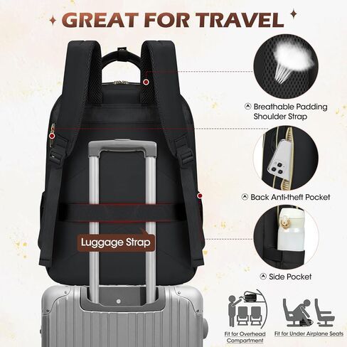 حقيبة ظهر للكمبيوتر المحمول من RAINSMORE للنساء مقاس 15.6 بوصة، حقيبة ظهر عصرية للسفر مضادة للماء للعمل والعمل والكمبيوتر، محفظة كبيرة للممرضات وحقائب مدرسية وحقائب يومية كاجوال للكلية والأعمال التجارية، باللون الأسود in Kuwait