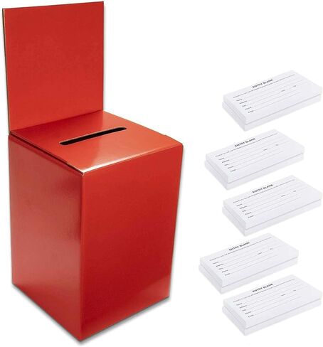 Large thick cardboard raffle Ballot Box 9.5"H x 6.5"W x 6.5"D Charity Donation collection Box office Suggestion comment Box removable display area 6.5" x 6.5" Includes 1000 Sheets(Red 10 pack) in Saudi Arabia