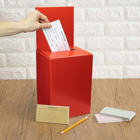 Large thick cardboard raffle Ballot Box 9.5"H x 6.5"W x 6.5"D Charity Donation collection Box office Suggestion comment Box removable display area 6.5" x 6.5" Includes 1000 Sheets(Red 10 pack) in Saudi Arabia