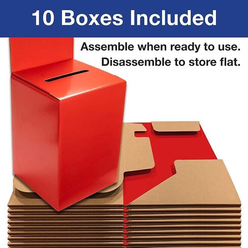 Large thick cardboard raffle Ballot Box 9.5"H x 6.5"W x 6.5"D Charity Donation collection Box office Suggestion comment Box removable display area 6.5" x 6.5" Includes 1000 Sheets(Red 10 pack) in Saudi Arabia