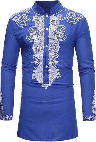 Men's Long Sleeve African Dashiki Traditional Gold Print Button Down Shirts in Saudi Arabia