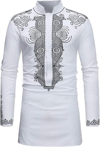 Men's Long Sleeve African Dashiki Traditional Gold Print Button Down Shirts in Saudi Arabia