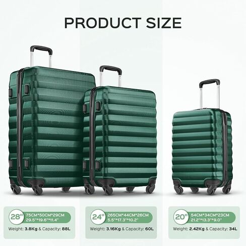 3-Piece Luggage Sets (20", 24", 28"), ABS Lightweight Carry on Suitcase Set with Spinner Wheels & Lock for Travel, Business in Saudi Arabia