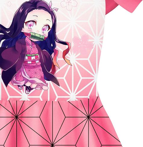 Girls Kamado Nezuko Dress Kids Flutter Sleeves Dress Outfits Anime Clothes in Saudi Arabia