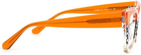 VOOGLAM Square Blue Light & UV400 Blocking Eyestrain Eyewear for Women Orange & Black-White Checkered Acetate in Kuwait