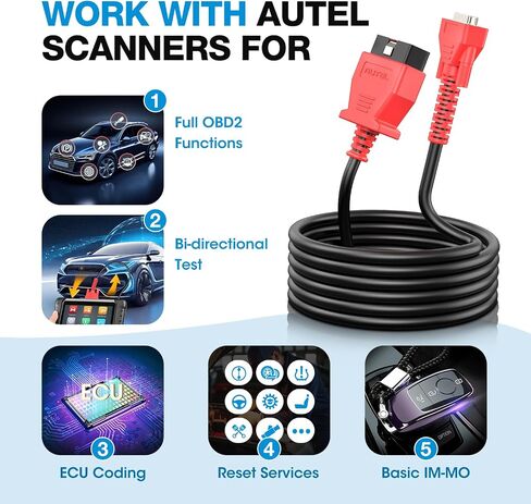 Autel Original 16 Pin Obdii كابل الاختبار الرئيسي، 5.6FT/ 1.7M obd2 كابل اختبار التشخيص DB15، مناسب MK808S MK808 MK808Z MX808S MX808 MP808 MP808S DS708 DS808 IM508S IM508 MS905 MS906 MS908 in Saudi Arabia