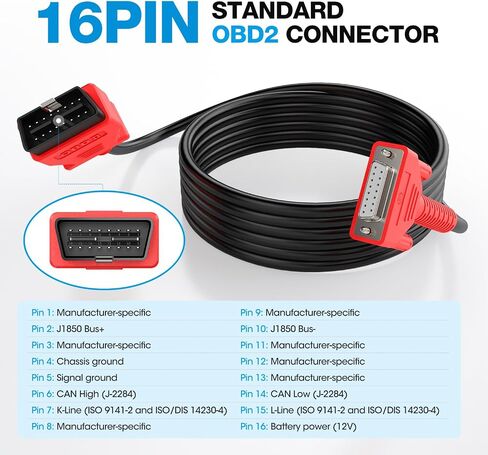 Autel Original 16 Pin Obdii كابل الاختبار الرئيسي، 5.6FT/ 1.7M obd2 كابل اختبار التشخيص DB15، مناسب MK808S MK808 MK808Z MX808S MX808 MP808 MP808S DS708 DS808 IM508S IM508 MS905 MS906 MS908 in Saudi Arabia