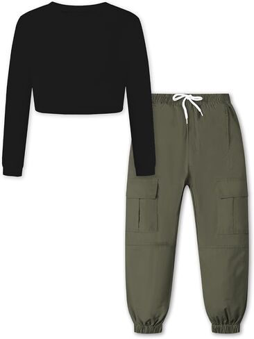Girls Clothing Sets, Girls Long Sleeved and Cargo Jogger Pants Outfits 2pcs Clothes Set in Saudi Arabia