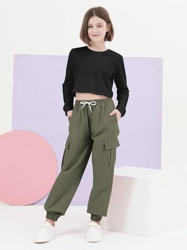 Girls Clothing Sets, Girls Long Sleeved and Cargo Jogger Pants Outfits 2pcs Clothes Set in Saudi Arabia