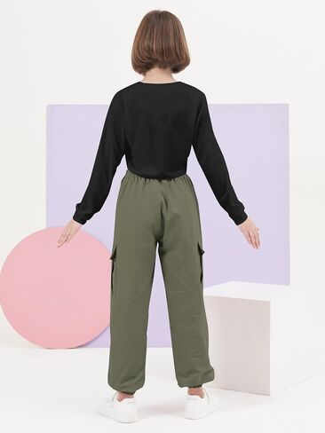 Girls Clothing Sets, Girls Long Sleeved and Cargo Jogger Pants Outfits 2pcs Clothes Set in Saudi Arabia