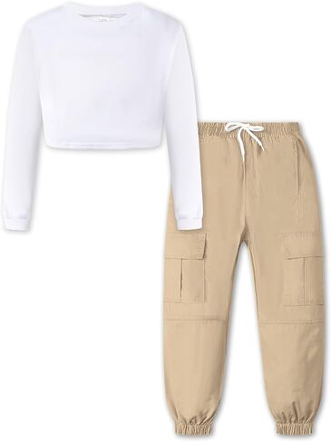 Girls Clothing Sets, Girls Long Sleeved and Cargo Jogger Pants Outfits 2pcs Clothes Set in Saudi Arabia