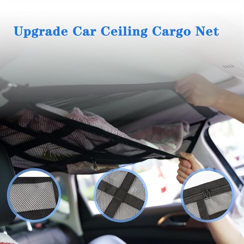 31.5"x21.6" Car Ceiling Cargo Net, Strengthen Load-Bearing and Droop Less Double-Layer Mesh Car Roof Storage Organizer,Truck SUV Travel Long Road Trip Camping Interior Accessories in Saudi Arabia