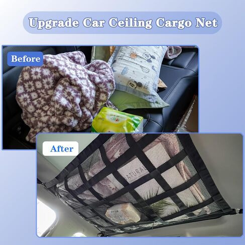 31.5"x21.6" Car Ceiling Cargo Net, Strengthen Load-Bearing and Droop Less Double-Layer Mesh Car Roof Storage Organizer,Truck SUV Travel Long Road Trip Camping Interior Accessories in Saudi Arabia