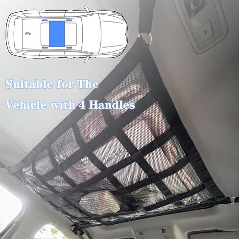 31.5"x21.6" Car Ceiling Cargo Net, Strengthen Load-Bearing and Droop Less Double-Layer Mesh Car Roof Storage Organizer,Truck SUV Travel Long Road Trip Camping Interior Accessories in Saudi Arabia