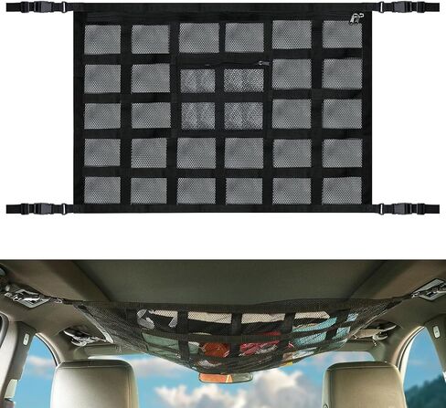 31.5"x21.6" Car Ceiling Cargo Net, Strengthen Load-Bearing and Droop Less Double-Layer Mesh Car Roof Storage Organizer,Truck SUV Travel Long Road Trip Camping Interior Accessories in Saudi Arabia