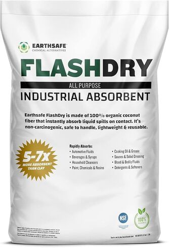 FlashDry Hydrophobic Industrial Absorbent - 50L Bag, Organic Coconut Coir, Absorbs Hydrocarbons, Bodily Fluids, Machine Fluids, Grease - Not for Water, 5-7x More Absorbent Than Clay, OSHA Compliant in Saudi Arabia