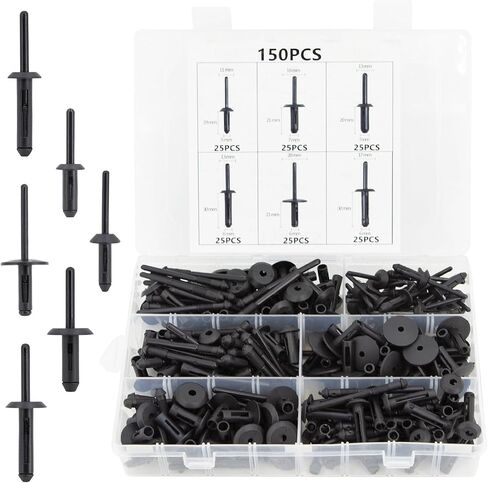 150PC Automotive Rivets Kit, Pop Rivet Fasteners Assortment, Blind Plastic Rivets Clip for GM Ford Chrysler VW, 6 Size in Saudi Arabia