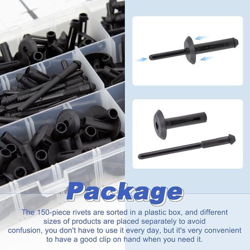150PC Automotive Rivets Kit, Pop Rivet Fasteners Assortment, Blind Plastic Rivets Clip for GM Ford Chrysler VW, 6 Size in Saudi Arabia