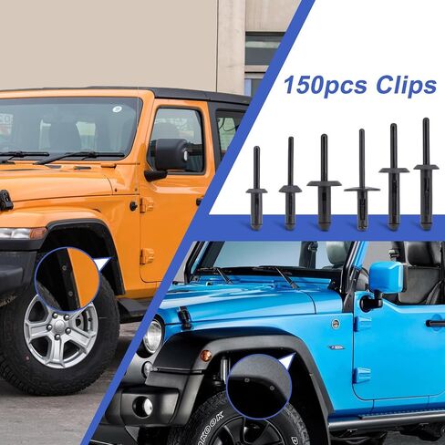 150PC Automotive Rivets Kit, Pop Rivet Fasteners Assortment, Blind Plastic Rivets Clip for GM Ford Chrysler VW, 6 Size in Saudi Arabia