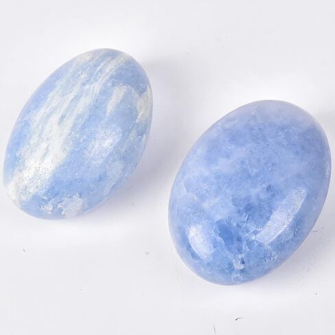 JIC Gem 2 Pcs Large Blue Celestite Palm Stones Pocket Worry Stones Polished Crystal Healing Irregular Gemstone Chakra Reiki 3 Inch in Kuwait