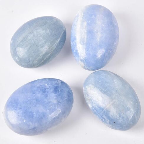 JIC Gem 2 Pcs Large Blue Celestite Palm Stones Pocket Worry Stones Polished Crystal Healing Irregular Gemstone Chakra Reiki 3 Inch in Kuwait