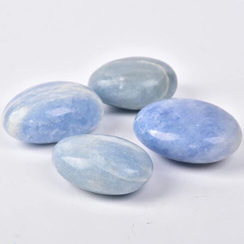 JIC Gem 2 Pcs Large Blue Celestite Palm Stones Pocket Worry Stones Polished Crystal Healing Irregular Gemstone Chakra Reiki 3 Inch in Kuwait