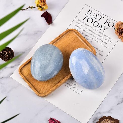 JIC Gem 2 Pcs Large Blue Celestite Palm Stones Pocket Worry Stones Polished Crystal Healing Irregular Gemstone Chakra Reiki 3 Inch in Kuwait