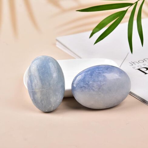 JIC Gem 2 Pcs Large Blue Celestite Palm Stones Pocket Worry Stones Polished Crystal Healing Irregular Gemstone Chakra Reiki 3 Inch in Kuwait