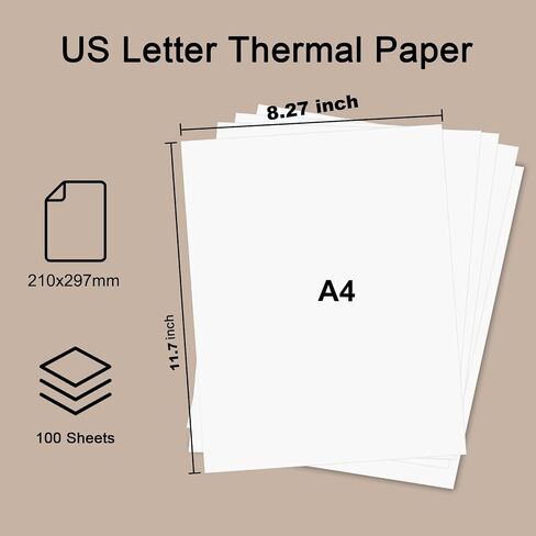 100 Sheets A4 Thermal Paper, 8.27x11.69' Thermal Paper(210 x 297 mm) for Portable Thermal Printer, Compatible with MT800/MT800Q/M08F/PJ762/PJ763MFi, for School or Work, Printing Files, Picture, etc in Saudi Arabia