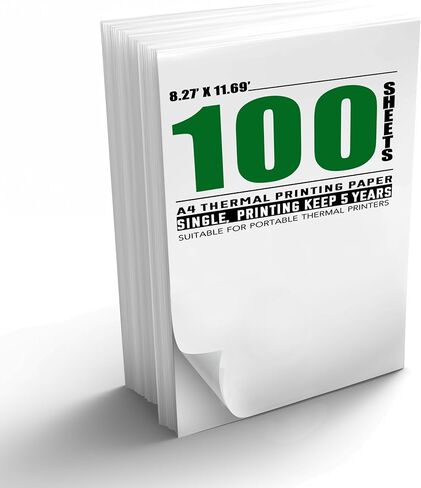 100 Sheets A4 Thermal Paper, 8.27x11.69' Thermal Paper(210 x 297 mm) for Portable Thermal Printer, Compatible with MT800/MT800Q/M08F/PJ762/PJ763MFi, for School or Work, Printing Files, Picture, etc in Saudi Arabia