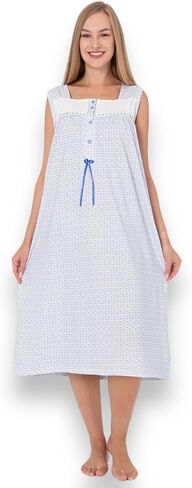Women Sleeveless Nightgown, Soft 100% Cotton Night Dress, Sleep Wear Comfy House Dresses for Ladies Night Shirts in Saudi Arabia