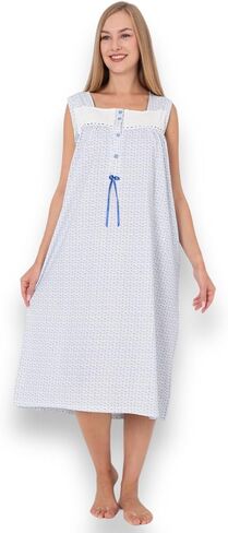 Women Sleeveless Nightgown, Soft 100% Cotton Night Dress, Sleep Wear Comfy House Dresses for Ladies Night Shirts in Saudi Arabia
