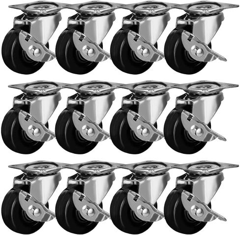 12 Pack 2" Swivel Caster Wheels Rubber Base with Top Plate & Bearing Heavy Duty in Kuwait