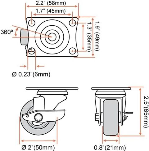 12 Pack 2" Swivel Caster Wheels Rubber Base with Top Plate & Bearing Heavy Duty in Kuwait